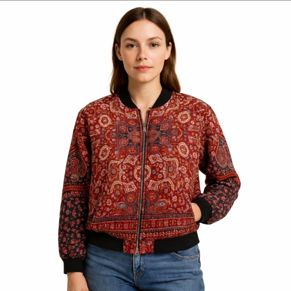 Angie Women's Paisley or Mandella Print Bomber Jacket Sz Med